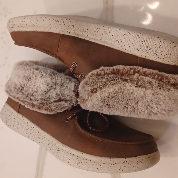BOBS Skechers Skipper Hang Glider Brown Booties With Faux Fur Women Size 9 - Picture 6 of 8